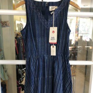 Mata Traders Blue Shibori Embroidery Dress